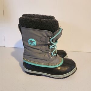 SOREL Kids Yoot Pac Nylon Unisex Winter Boots Blue Gray Size 4 Fleece Lined